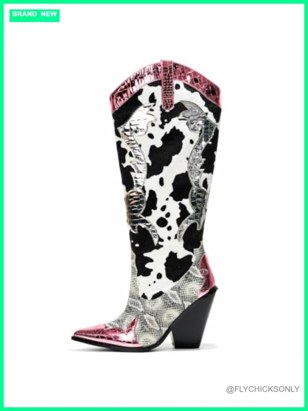 Animal Print Cowboy Boots 12-Inch Shaft Pointed Toe Block Heel Pull-On